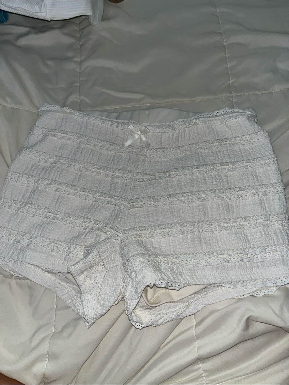 wild fable White Lace-Trim Smocked Sleep/throw over Shorts